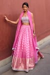 Buy_Chamee and Palak_Pink Jamewar Embroidered Zardozi Square Rumi Chevron Ruched Lehenga Set _at_Aza_Fashions