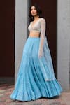 Shop_Chamee and Palak_Blue Georgette Embroidered Beads Plunge-v Abha Fit And Flare Tiered Lehenga Set _Online_at_Aza_Fashions