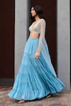 Chamee and Palak_Blue Georgette Embroidered Beads Plunge-v Abha Fit And Flare Tiered Lehenga Set _at_Aza_Fashions