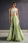 Buy_Chamee and Palak_Green Georgette Embroidered Sequin Halter Jasmine Gusset Lehenga Set _at_Aza_Fashions