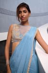 Shop_Chamee and Palak_Blue Georgette Embellished Sequin Illusion Naz Pre-draped Saree With Blouse _at_Aza_Fashions