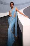 Chamee and Palak_Blue Georgette Embellished Sequin Illusion Naz Pre-draped Saree With Blouse _at_Aza_Fashions