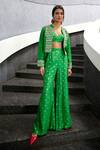 Buy_Chamee and Palak_Green Jamewar Embellished Glass Bead Bustier Remy Jacket With Pant Set _at_Aza_Fashions