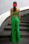 Chamee and Palak_Green Jamewar Embellished Glass Bead Bustier Remy Jacket With Pant Set _Online_at_Aza_Fashions