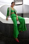 Shop_Chamee and Palak_Green Jamewar Embellished Glass Bead Bustier Remy Jacket With Pant Set _at_Aza_Fashions