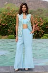 Buy_Chamee and Palak_Blue Organza Embellished Sequin Bustier Sanvi Jacket With Flared Pant Set _at_Aza_Fashions