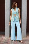 Buy_Chamee and Palak_Blue Organza Embellished Sequin Bustier Sanvi Jacket With Flared Pant Set _Online_at_Aza_Fashions