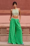 Buy_Chamee and Palak_Green Jamewar Embellished Floral Halter Mila Blouse With Palazzo _at_Aza_Fashions