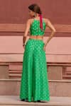 Chamee and Palak_Green Jamewar Embellished Floral Halter Mila Blouse With Palazzo _Online_at_Aza_Fashions