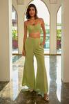 Buy_Chamee and Palak_Green Organza Embellished Pearl Bustier Plunge Nora Jacket With Pant Set _at_Aza_Fashions