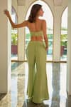 Chamee and Palak_Green Organza Embellished Pearl Bustier Plunge Nora Jacket With Pant Set _Online_at_Aza_Fashions