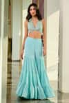 Buy_Chamee and Palak_Green Georgette Embellished Glass Bead Halter Reva Blouse Sharara Set _Online_at_Aza_Fashions