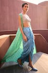 Buy_Chamee and Palak_Green Jamewar Embellished Pearl Bustier Ryna Draped Dhoti Skirt Set With Jacket 