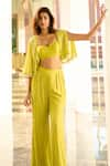 Chamee and Palak_Green Georgette Embellished Bustier Sweetheart Lucy Bead Cape With Pant Set _at_Aza_Fashions