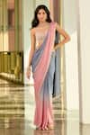 Buy_Chamee and Palak_Grey Georgette Embellished Pearl Asmi Ombre Pre-draped Saree With Blouse _at_Aza_Fashions