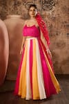 Buy_Masumi Mewawalla_Multi Color Satin Organza Placement Hand Block Panelled Lehenga With Blouse _at_Aza_Fashions