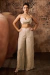 Buy_Masumi Mewawalla_Beige Silk Hand Embroidery Abstract Cowl Neck Top With Pant _at_Aza_Fashions