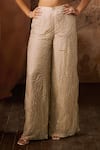 Masumi Mewawalla_Beige Silk Hand Embroidery Abstract Cowl Neck Top With Pant _Online_at_Aza_Fashions