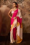 Buy_Masumi Mewawalla_Multi Color Organza Hand Embroidery Beads Block Pattern Saree With Blouse _at_Aza_Fashions