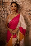 Masumi Mewawalla_Multi Color Organza Hand Embroidery Beads Block Pattern Saree With Blouse _Online_at_Aza_Fashions