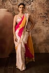 Shop_Masumi Mewawalla_Multi Color Organza Hand Embroidery Beads Block Pattern Saree With Blouse _Online_at_Aza_Fashions