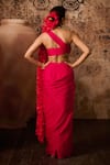 Shop_Masumi Mewawalla_Pink Natural Crepe Plain Asymmetric Pre-draped Skirt Saree With Blouse _at_Aza_Fashions