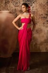 Shop_Masumi Mewawalla_Pink Natural Crepe Plain Asymmetric Pre-draped Skirt Saree With Blouse _Online_at_Aza_Fashions