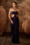 Buy_Masumi Mewawalla_Purple Natural Crepe Plain Asymmetric Pre-draped Skirt Saree With Blouse _at_Aza_Fashions