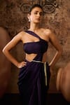 Masumi Mewawalla_Purple Natural Crepe Plain Asymmetric Pre-draped Skirt Saree With Blouse _Online_at_Aza_Fashions