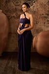 Buy_Masumi Mewawalla_Purple Natural Crepe Plain Asymmetric Pre-draped Skirt Saree With Blouse _Online_at_Aza_Fashions