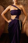 Shop_Masumi Mewawalla_Purple Natural Crepe Plain Asymmetric Pre-draped Skirt Saree With Blouse _Online_at_Aza_Fashions