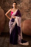 Buy_Masumi Mewawalla_Multi Color Mashroo Placement Hand Two Tone Saree With Contrast Blouse _at_Aza_Fashions