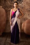 Buy_Masumi Mewawalla_Multi Color Mashroo Placement Hand Two Tone Saree With Contrast Blouse _Online_at_Aza_Fashions