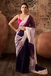 Shop_Masumi Mewawalla_Multi Color Mashroo Placement Hand Two Tone Saree With Contrast Blouse _Online_at_Aza_Fashions