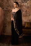 Masumi Mewawalla_Black Mashroo Hand Embroidery Sequins Straight Pre-draped Saree With Corset _Online_at_Aza_Fashions