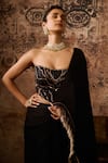 Shop_Masumi Mewawalla_Black Mashroo Hand Embroidery Sequins Straight Pre-draped Saree With Corset _Online_at_Aza_Fashions