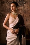 Buy_Masumi Mewawalla_Peach Mashroo Hand Embroidery Cutdana Plunge Neck Dual Tone Saree With Blouse _Online_at_Aza_Fashions