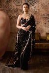 Buy_Masumi Mewawalla_Black Mashroo Hand Embroidery 3d Applique Pre-draped Saree With Blouse _at_Aza_Fashions