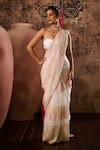 Buy_Masumi Mewawalla_White Organza Hand Embroidery Glass Beads Pre-draped Saree With Blouse _at_Aza_Fashions