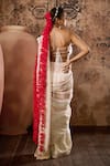 Shop_Masumi Mewawalla_White Organza Hand Embroidery Glass Beads Pre-draped Saree With Blouse _at_Aza_Fashions