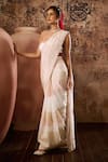 Buy_Masumi Mewawalla_White Organza Hand Embroidery Glass Beads Pre-draped Saree With Blouse _Online_at_Aza_Fashions