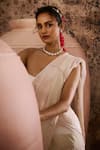 Shop_Masumi Mewawalla_White Organza Hand Embroidery Glass Beads Pre-draped Saree With Blouse _Online_at_Aza_Fashions