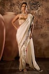 Buy_Masumi Mewawalla_Rose Gold Tissue Hand Embroidery Fringes Pre-draped Border Saree With Blouse _at_Aza_Fashions