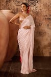 Buy_Masumi Mewawalla_Pink Mashroo Hand Embroidery Sequins Scoop Pre-draped Linear Saree With Blouse _at_Aza_Fashions