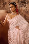 Masumi Mewawalla_Pink Mashroo Hand Embroidery Sequins Scoop Pre-draped Linear Saree With Blouse _Online_at_Aza_Fashions