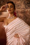 Buy_Masumi Mewawalla_Pink Mashroo Hand Embroidery Sequins Scoop Pre-draped Linear Saree With Blouse _Online_at_Aza_Fashions