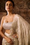 Buy_Masumi Mewawalla_Beige Silk Embellished Pre-draped Swirl Hand Embroidered Saree With Blouse _Online_at_Aza_Fashions