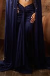 Shop_Masumi Mewawalla_Blue Mashroo Hand Embroidery Tassel Blouse Straight Cape And Draped Skirt Set _Online_at_Aza_Fashions