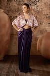 Buy_Masumi Mewawalla_Purple Mashroo Hand Embroidery Sequin Coin Cape Open Neck And Draped Skirt Set _at_Aza_Fashions