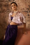 Masumi Mewawalla_Purple Mashroo Hand Embroidery Sequin Coin Cape Open Neck And Draped Skirt Set _Online_at_Aza_Fashions